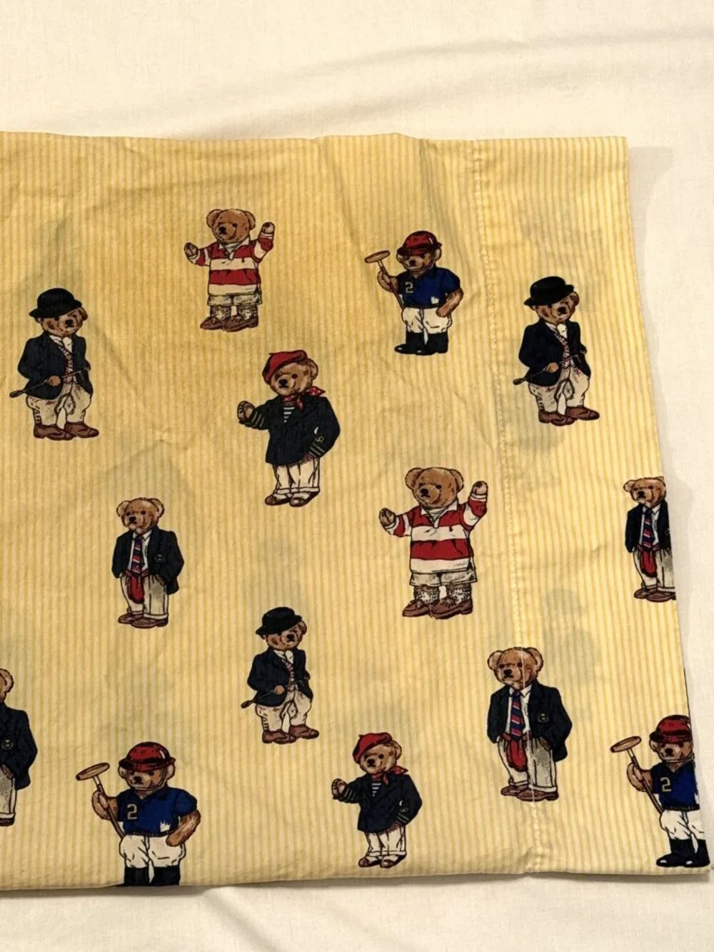 Ralph Lauren Yellow Stripe Lauren Bear Standard Single Pillowcase Vintage Preppy